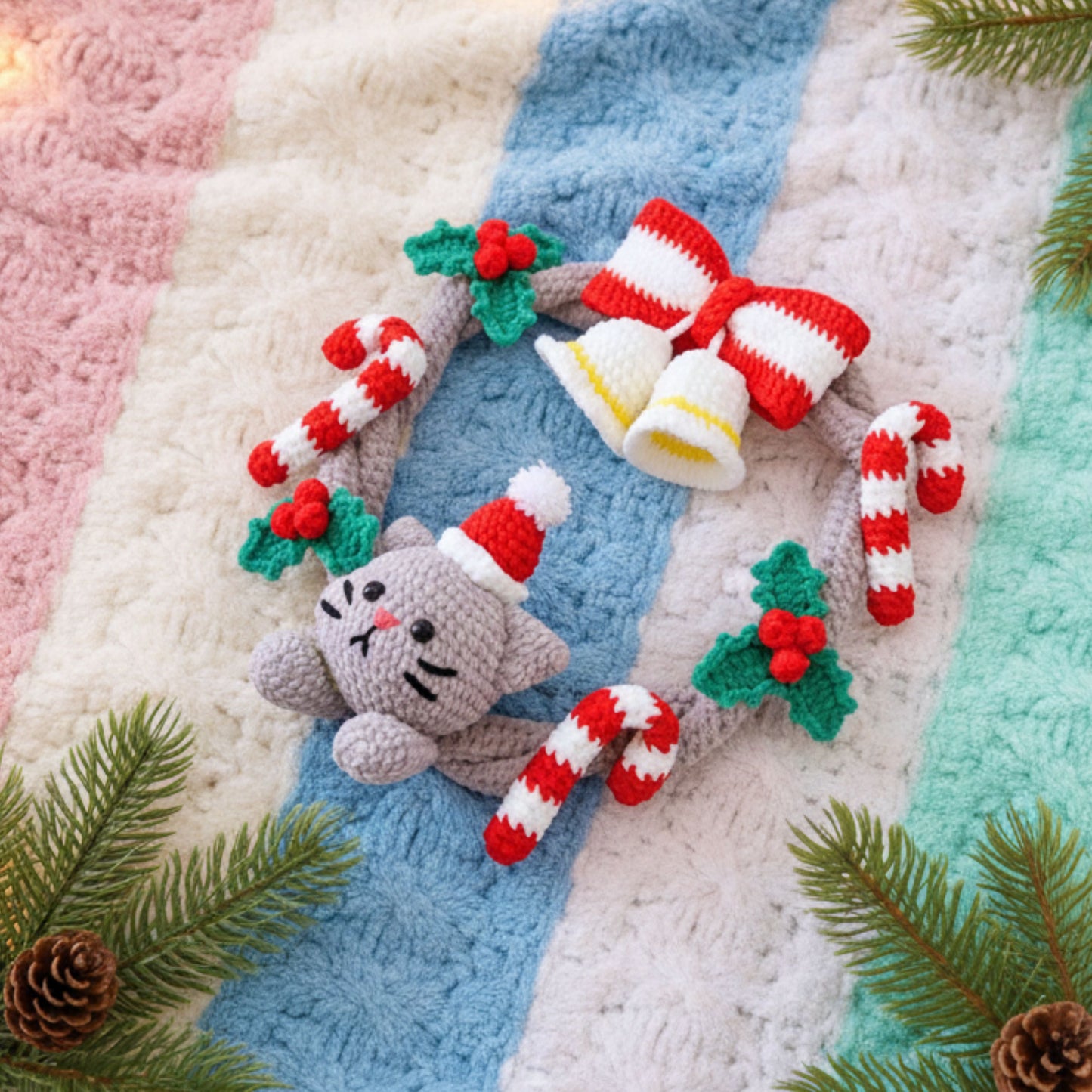 Cat Wreath Christmas Pattern